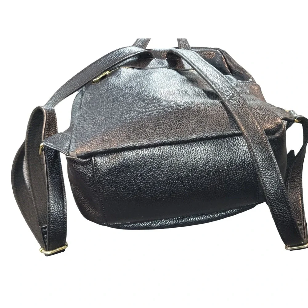 Steve Madden Womens Black Embossed Logo PVC Backpack Large Casual Daily Bag Work